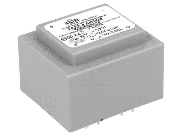 Transformator: ingegoten; 4,5VA; 230VAC; 24V; 24V; 90mA; 90mA; PCB Transformator: ingegoten; 4,5VA; 230VAC; 24V; 24V; 90mA; 90mA; PCB